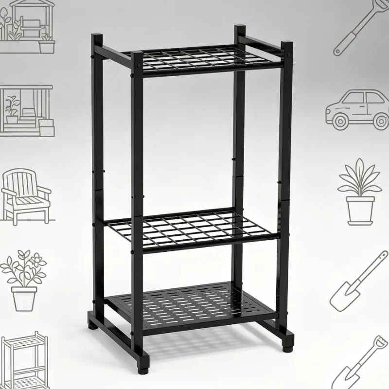 3 Tier Metal Garden Tool Rack Heavy Duty Storage Organizer For Garage Shed Yard Shovel Rake Broom Holder Black Steel Shelving