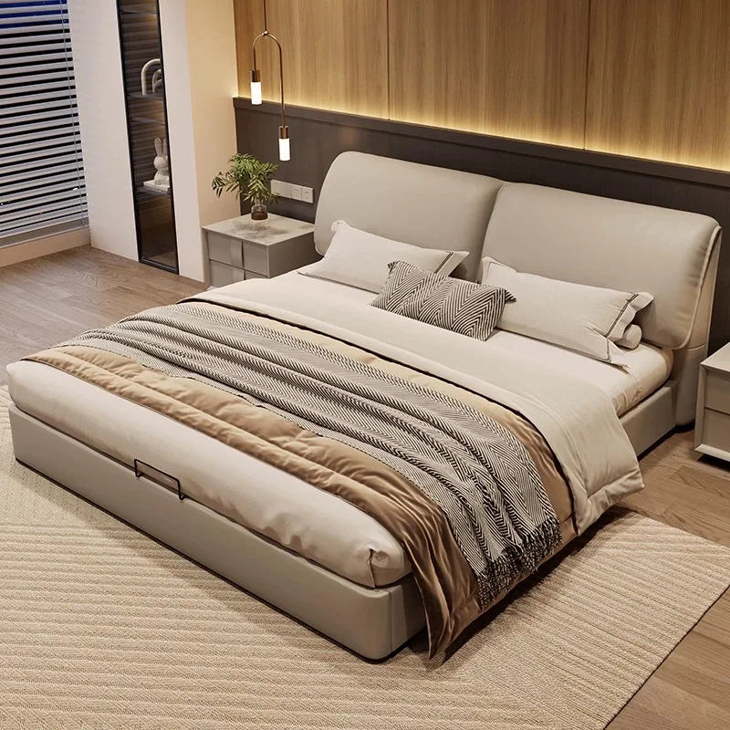 Modern Luxury Wood Bedroom Furniture Soft Up-holstered Beds Super king Padded Double Bed Frame Derma Set Storage Drawer Design