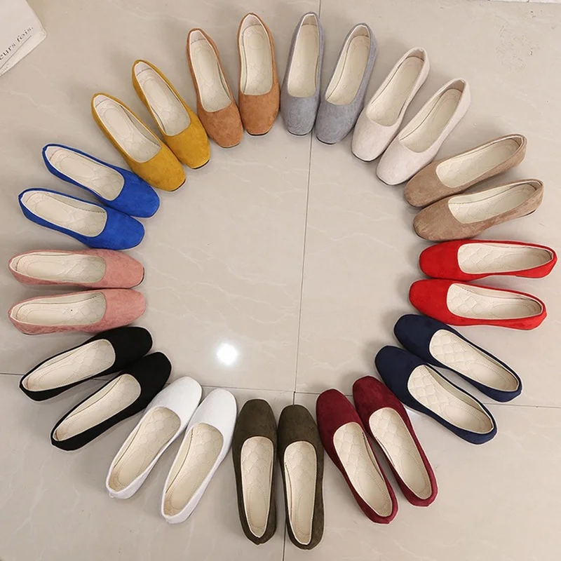 Woman Cute Flats Flock Mocasines Ballerina Church Lightweight Flats Female Suede Elegant Soft Sole Mom Blue Green Purple  Shoes