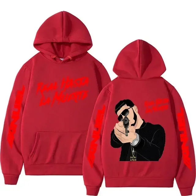 Rapper Anuel AA Real Hasta La Muerte Print Oversized Hoodie Men Women Fashion Pullover Hooded Sweatshirt Fleece Loose Streetwear