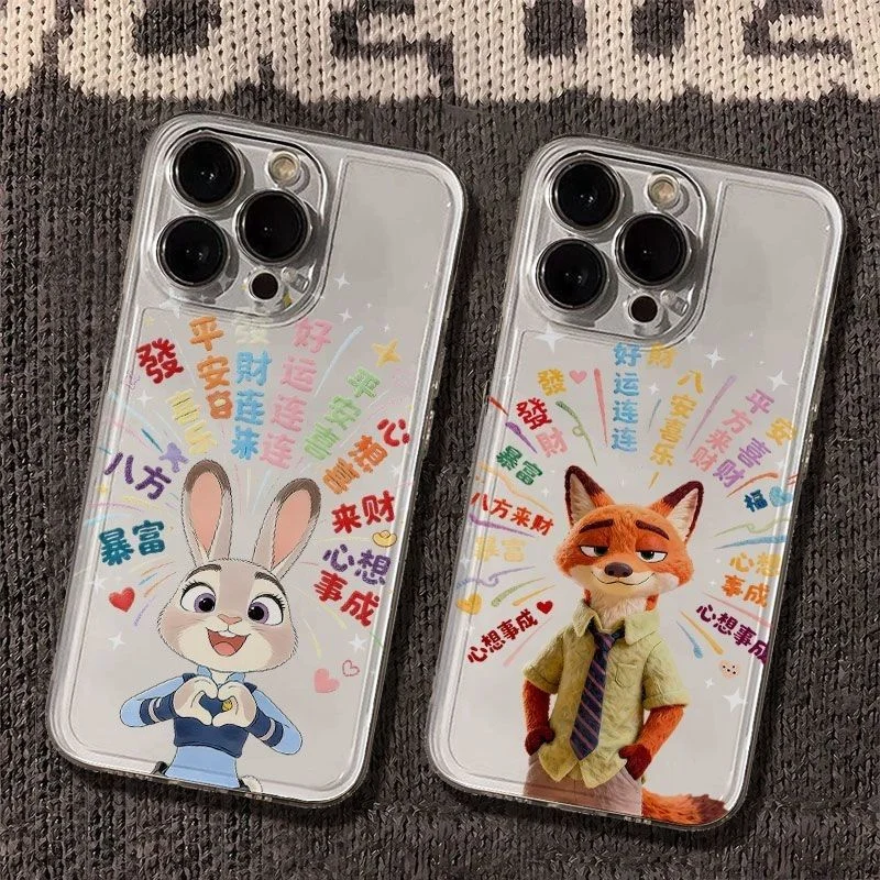 

Cute Anime Judnick Judy hopps Couple Set Continuous good luck Phone Case For iPhone 11 12 13 14 15 16 17 Pro Max Plus Air Cover
