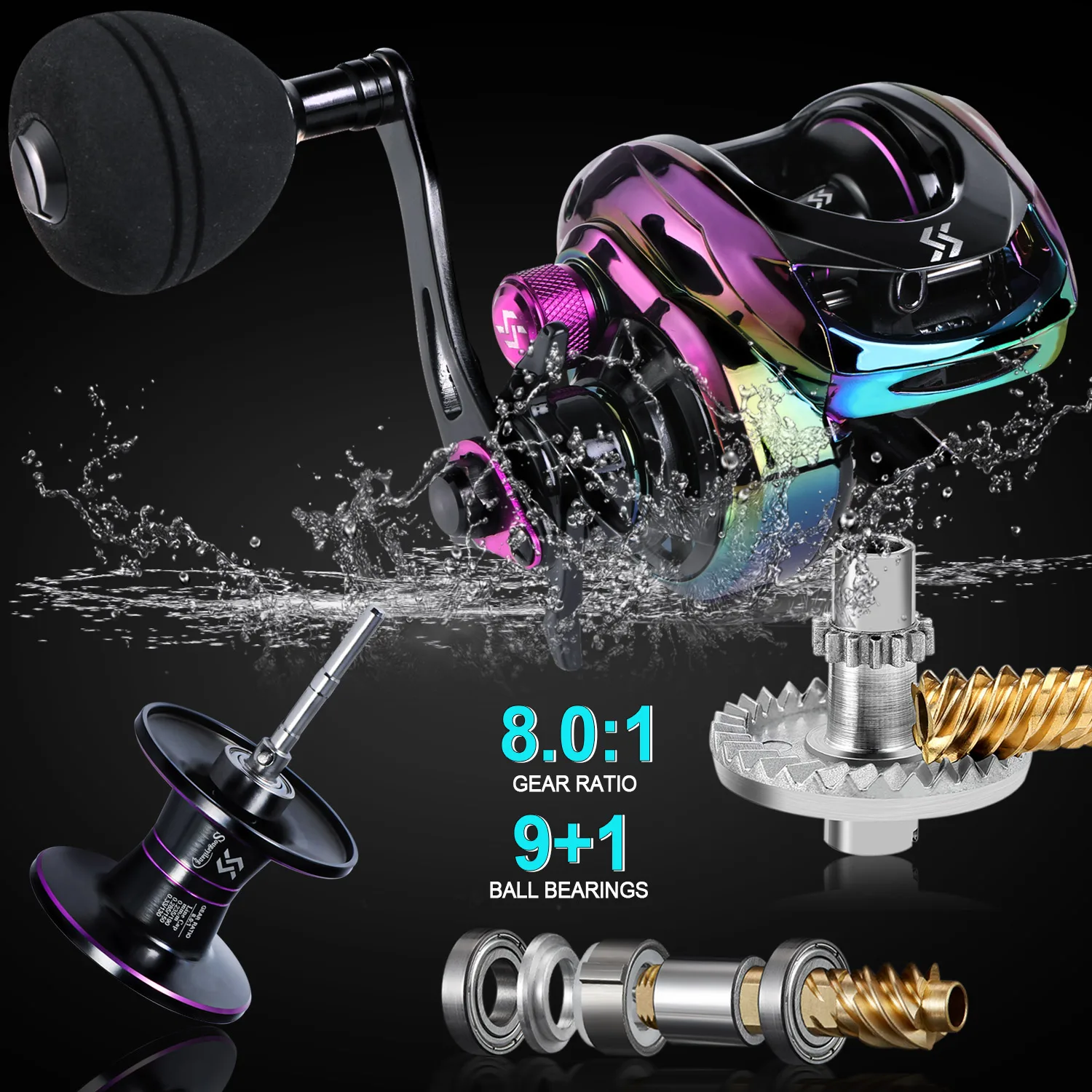 Sougayilang Baitcasting Reel Magnetic Brake Reel 22LB Drag Power 8.0:1 High Speed Drag Clicker Single Power Handle Fishing Reel