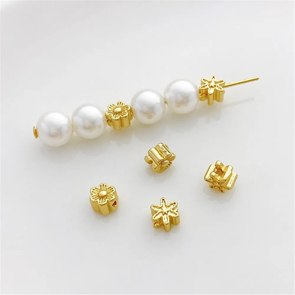 

14K Gold-Color Sunflower Through-hole Beads Hollow Beads Loose Beads Handmade DIY Bracelet Necklace Material Accessories L276