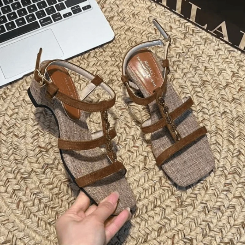 

New Women High Heels Sandals Luxury Buckle Shoes Designer Chunky Slippers Summer 2026 Sexy Dress Woman Shoes Mujer Flip Flops