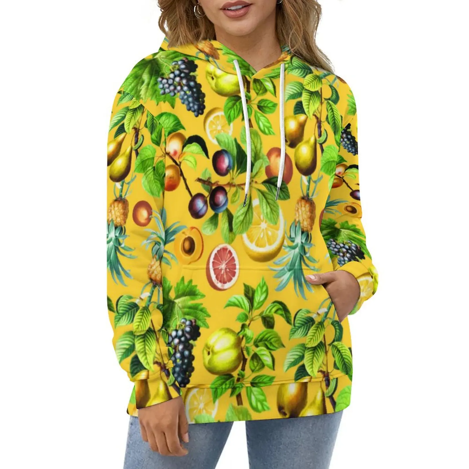 Tropical Fruit Print Hoodies Long Sleeve Pineapple Lemon Casual Pullover Hoodie Winter Street Style Oversized Design Sweatshirts