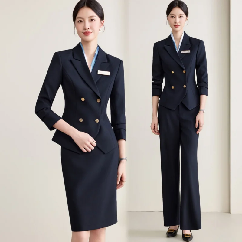 

Черный женский костюм, комплект2025, осенний новый модный элегантный деловой профессиональный деловой костюм, рабочая одежда