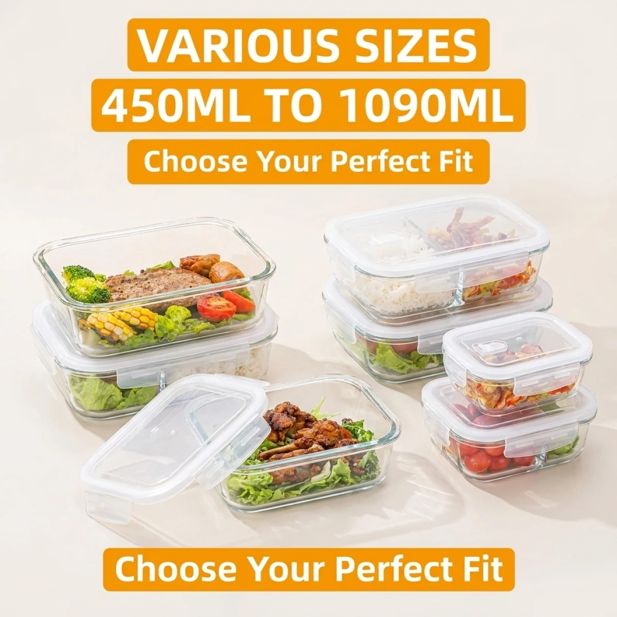 High Borosilicate Glass Lunch Box,Microwave Safe Airtight Food Container, Leakproof Bento Box,Reusable&Eco-Friendly