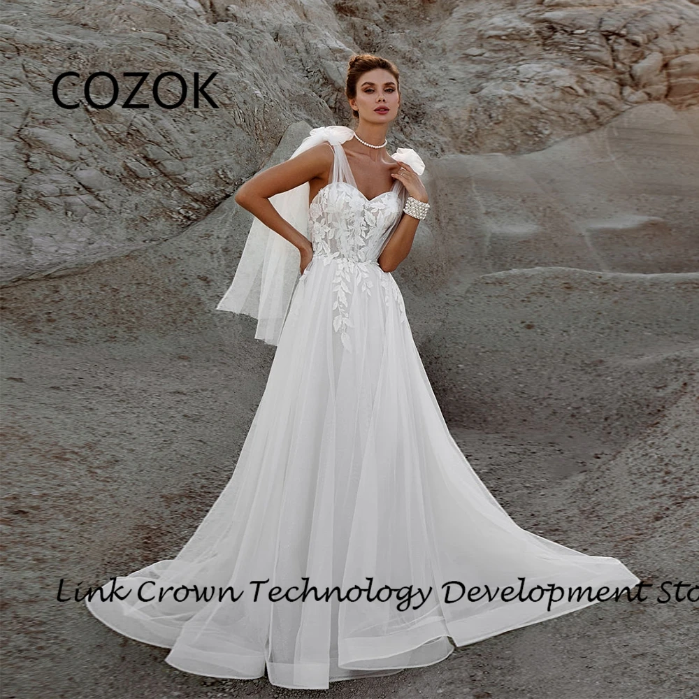 

COZOK Strapless Wedding Dresses with Lace 2024 Summer Soft Tulle Sleeveless Bridal Gowns for Women Court Train Vestidos De Novia