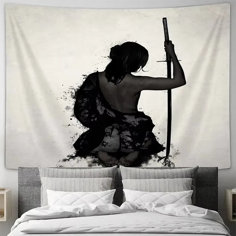نسيج قوطي داكن فانتسي، تصميم محارب الساموراي لديكور جدار غرفة الألعاب الفريد من نوعه