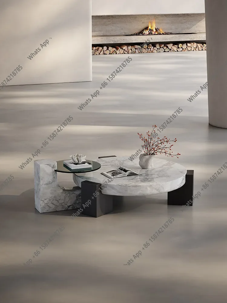 

Xx Italian Minimalist Coffee Table Living Room Marble Coffee Table Designer Solid Wood Round Coffee Table High And Low Combinati
