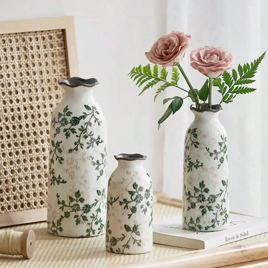 ZQQCrackle Ceramic Flower Vase Hydroponic Vase Table Decor Floral Arrangement Valentine's Day Gifts