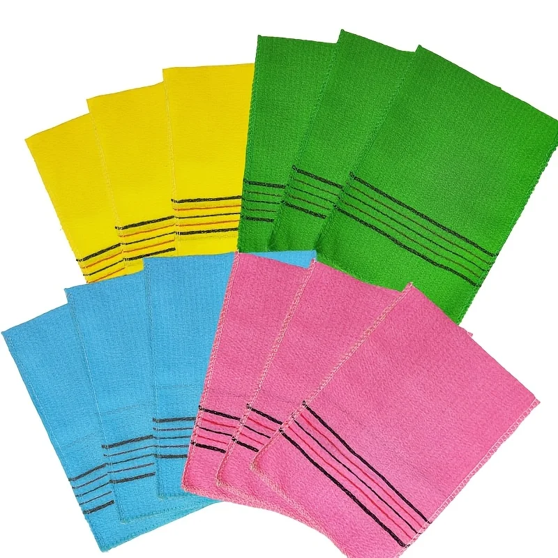 12-piece Set of Korean-style Multicolored Striped Exfoliating Washcloths; The Lightweight, Coarse-textured Fabric Effortlessly