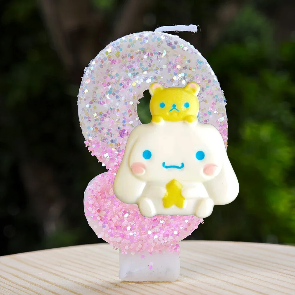 Kawaii Cinnamoroll Cartoon-Themen Glitzerkerze Kinder Geburtstagskerze Dekorationen Tortendekoration Baby-Shower Party-Zubehör – Detail 11