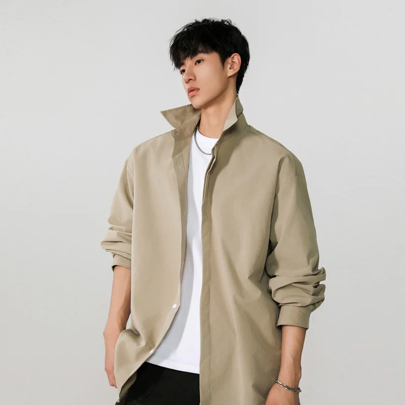 

Белый хлопок, длинный све, свободный крой, повседневный стиль для мальчиков, весна Faion ape, без железа, тройной классический дизайн с воротником