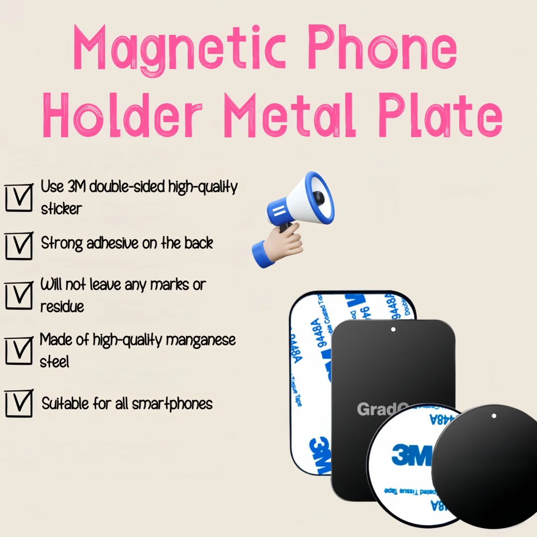 【Ultra sottile e resistente】 Kit di piastre metalliche da 4 pezzi per supporto magnetico per telefono per auto, adesivi adesivi universali per tutti i telefoni