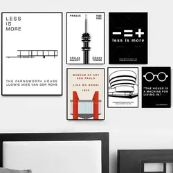 Architectural Bauhaus Posters Featuring Ludwig Mies Van Der Rohe, Canvas Painting of Farnsworth House Berlin, Ideal Wall Art