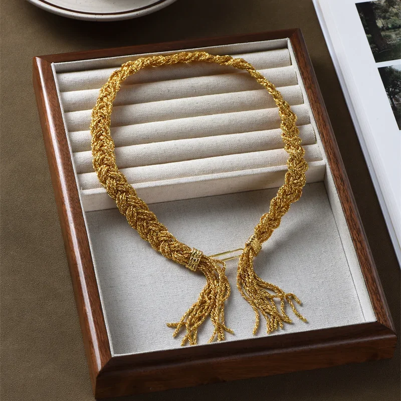 Europe Fashion Hand Woven Tassels Brass Gold Plated Necklace Bracelet Luxury Set Women Top Quality Retro Jewelry Trend