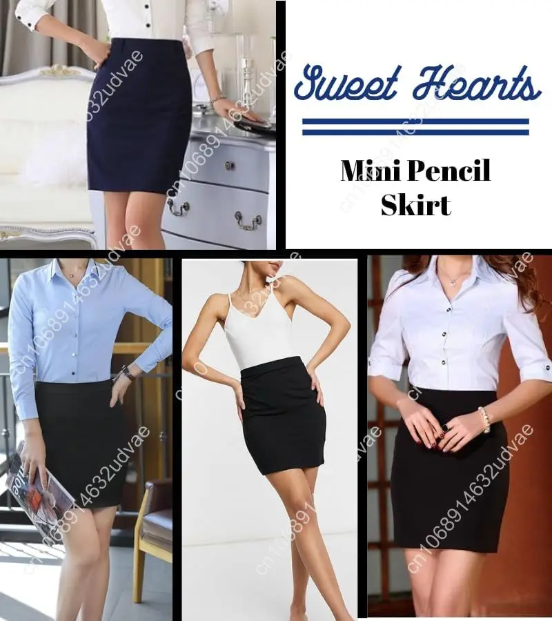 Sweet Hearts Mini Pencil Skirt for Women- Above Knee Silky Basic Bodycon Skirt Made in USA