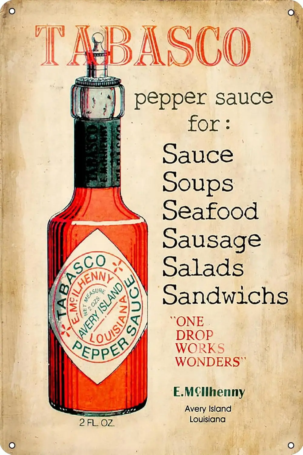 Vintage Ads - Tabasco Poster Vinatge Rusty Tin Sign Mteal Wall Deco For Bars,Garage,Cafes,Pubs