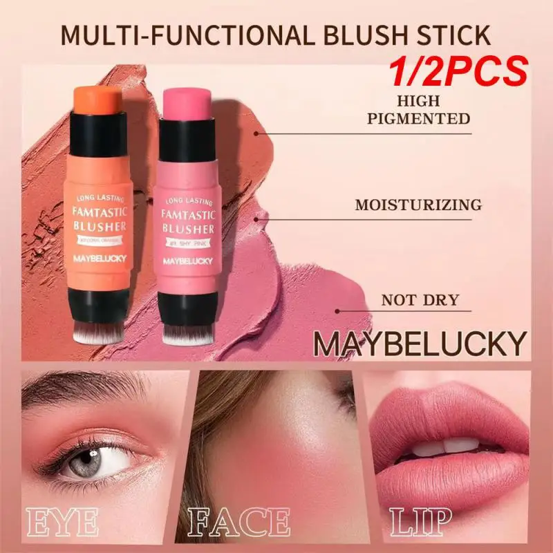 1/2PCS Pigmented Blush Nature Improve Skin Tone Blush Three-dimensional Matte Blush High Color Rendering No Flying Fans