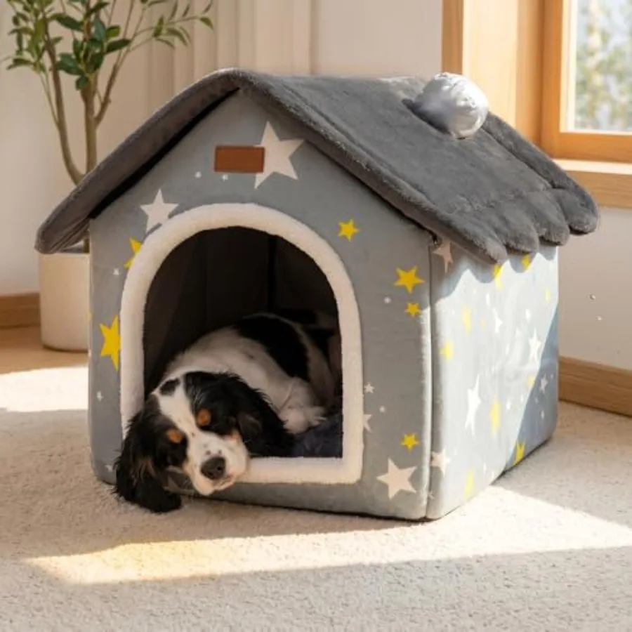 

Dog House Indoor Portable Puppy Cave Cat Nest Kennel Pet Bed Portable Memory Houses with Cushion Grey