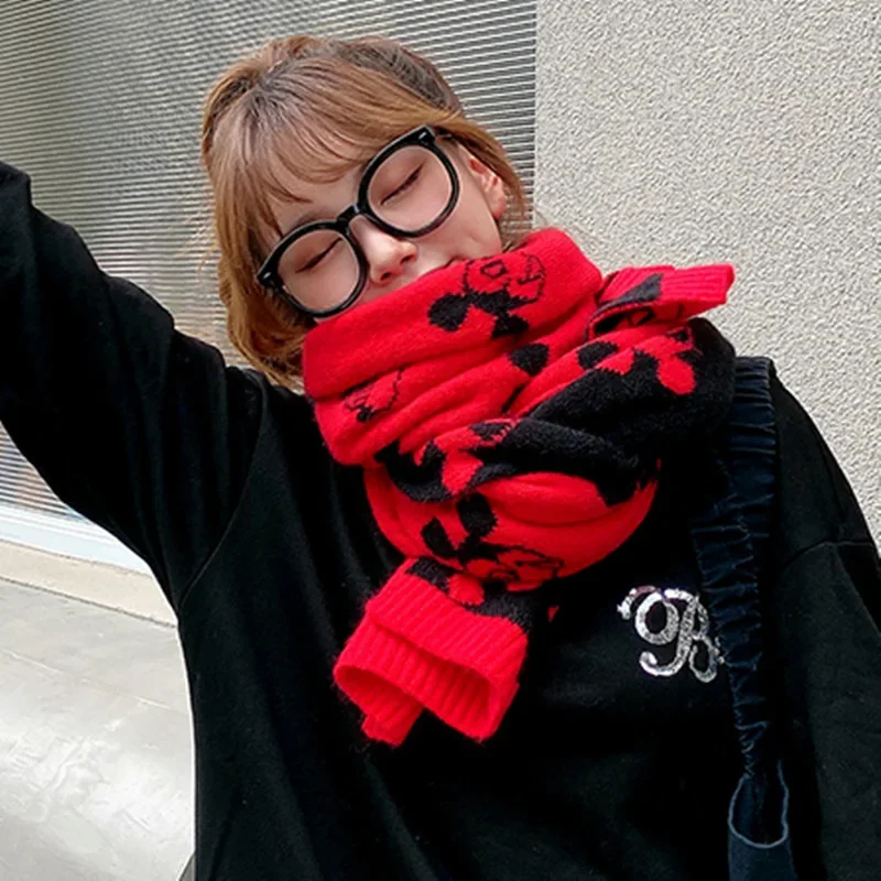 Disney Mickey Mouse Scarf Female Autumn Winter Korean Version Knitted Warm Bib Student Couple Dual-use Shawls Fashion Everything