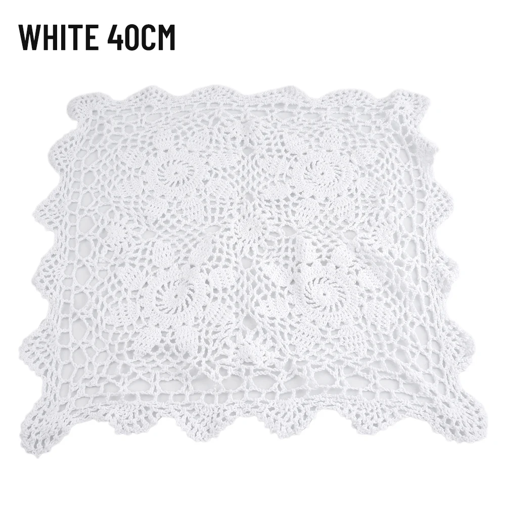 Vintage Square Tablecloth Doily Cotton Lace Crochet Floral Table Cloth Cover Wedding Party Desk Covers Living Room Desktop Decor