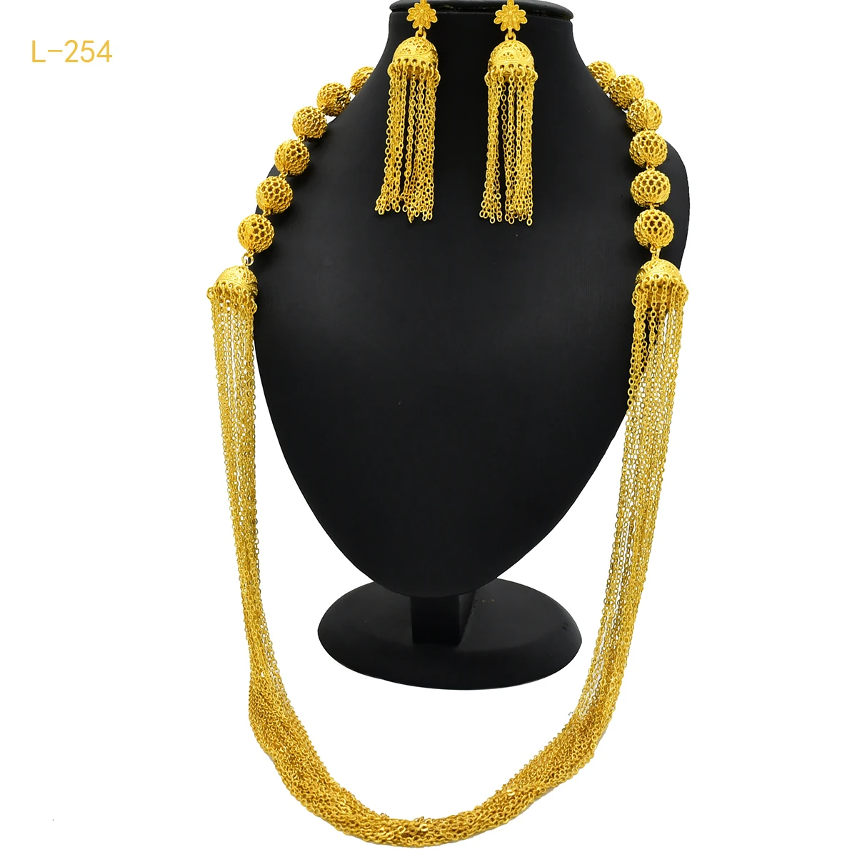 ANIID Arabic Bridal Gold Color Necklace&Earrings Sets With Tassel Indian Luxury Necklace Set Long Chain Jewelry for Dubai Gifts