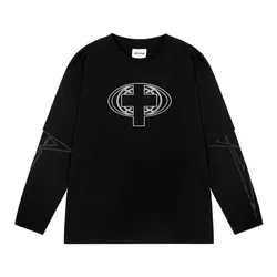 Harajuku übergroße Streetwear Herren T-Shirt sc Grafik druck Hip Hop ästhetische Kleidung gefälschte zweiteilige Langarm Tops Goth Y2k