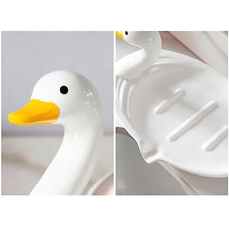 Cute Animal Duck Ceramic Soap Dish Self Draining Soap Holder With Drain For Shower Bathroom Kitchen