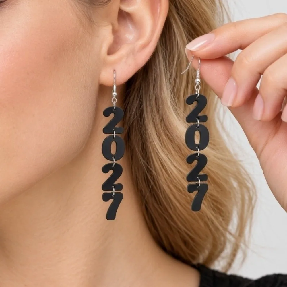 Fashion 2027 Digital Earrings Bohemian Style Welcome a New Beginning Happy New Year Earrings Long Drop Elegant Stud Earrings