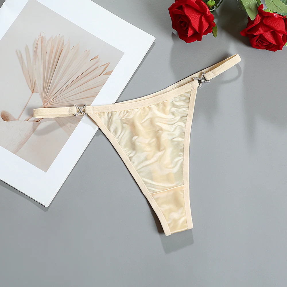 Damen-Dessous-Unterwäsche, nahtloser Satin-Strass-Tanga, hautfreundlich, atmungsaktiv, Low-Rise-Diations-Slip, G-String – Detail 7