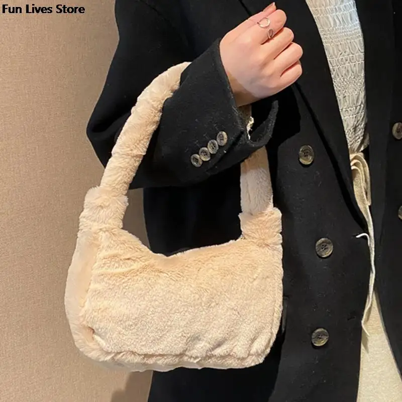 Women Fluffy Fur Totes Winter Plush Bag Soft Fleece Handbags Female Party Wedding Furry Fur Clutch Fashion Shoulder Purse 2023