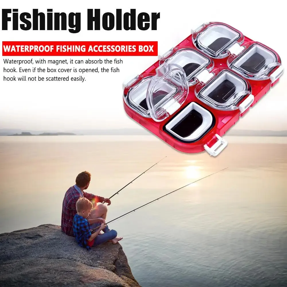 Fishing tackle box 6 grids magnet fishhook box Fishing Tackle with Magnet Black Red Fishing Hook Fishing kit 11cm*7.5cm *1.2 cm