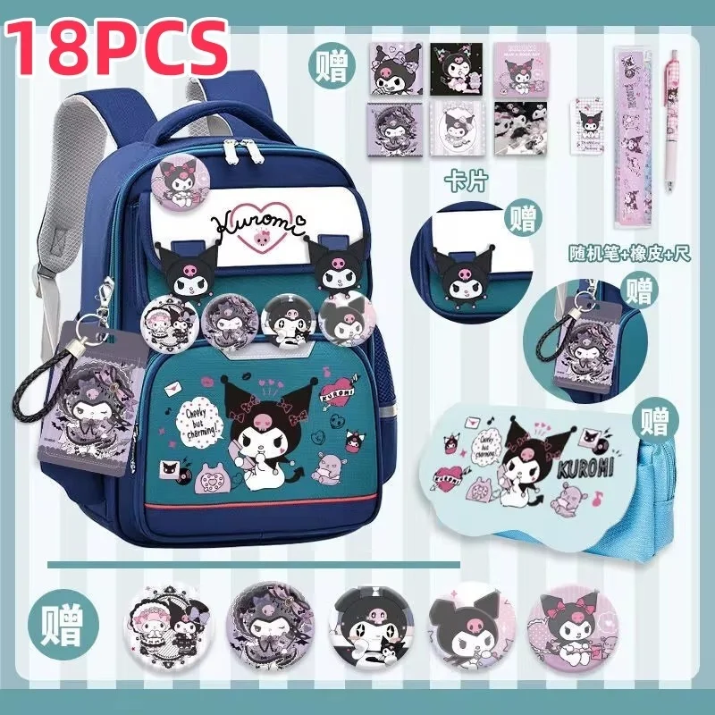 Miniso Sanrio School Bags For Teenage Girls 18pcs Kuromi Kawaii High Capacity Students Backpacks Reflective Stripe Cute Bookbag