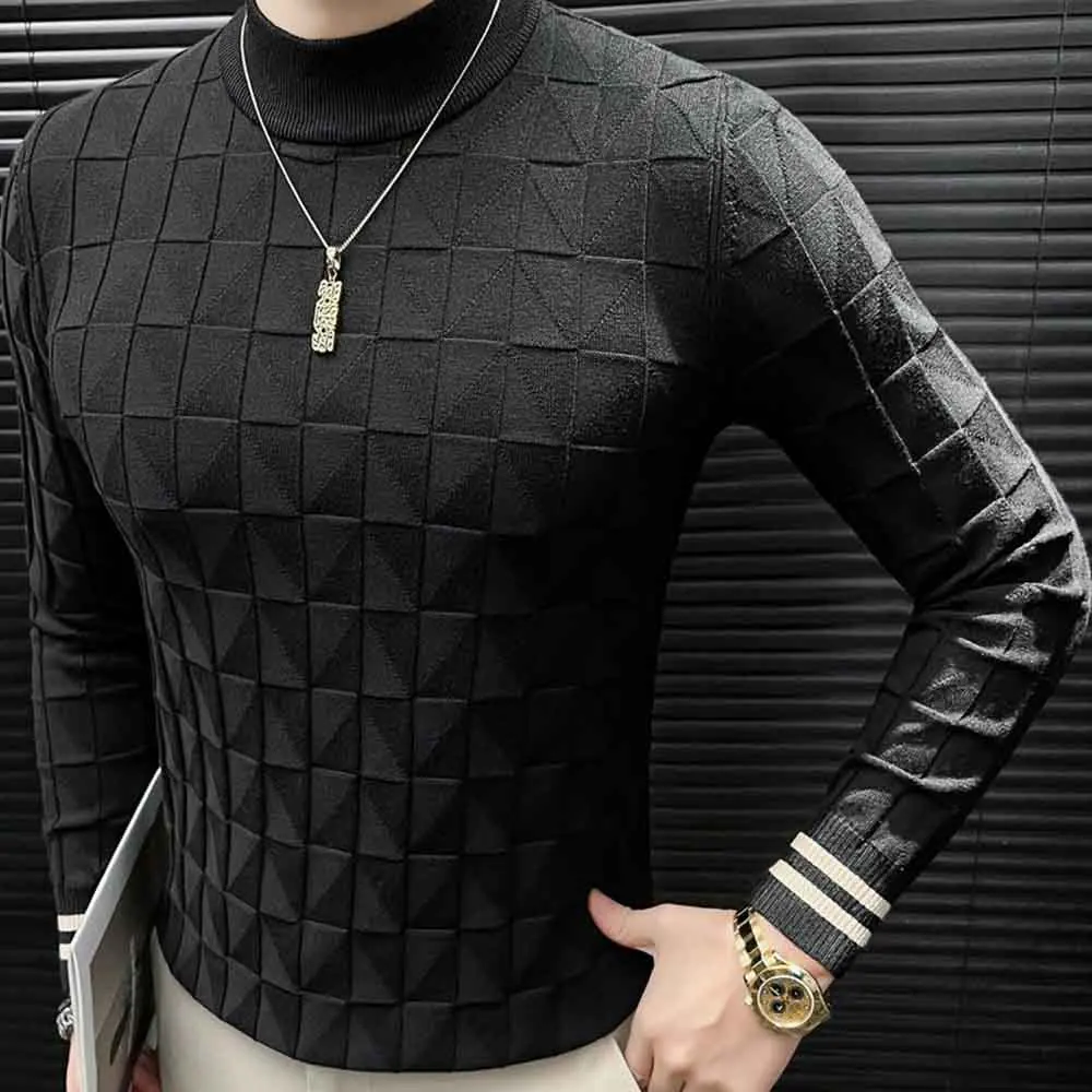 Mens Sweater Spring Geometric Texture Slim Fit Warm Knitwear Fashion Youth Campus Casual Versatile Long-Sleeved Top Men'S Wear
