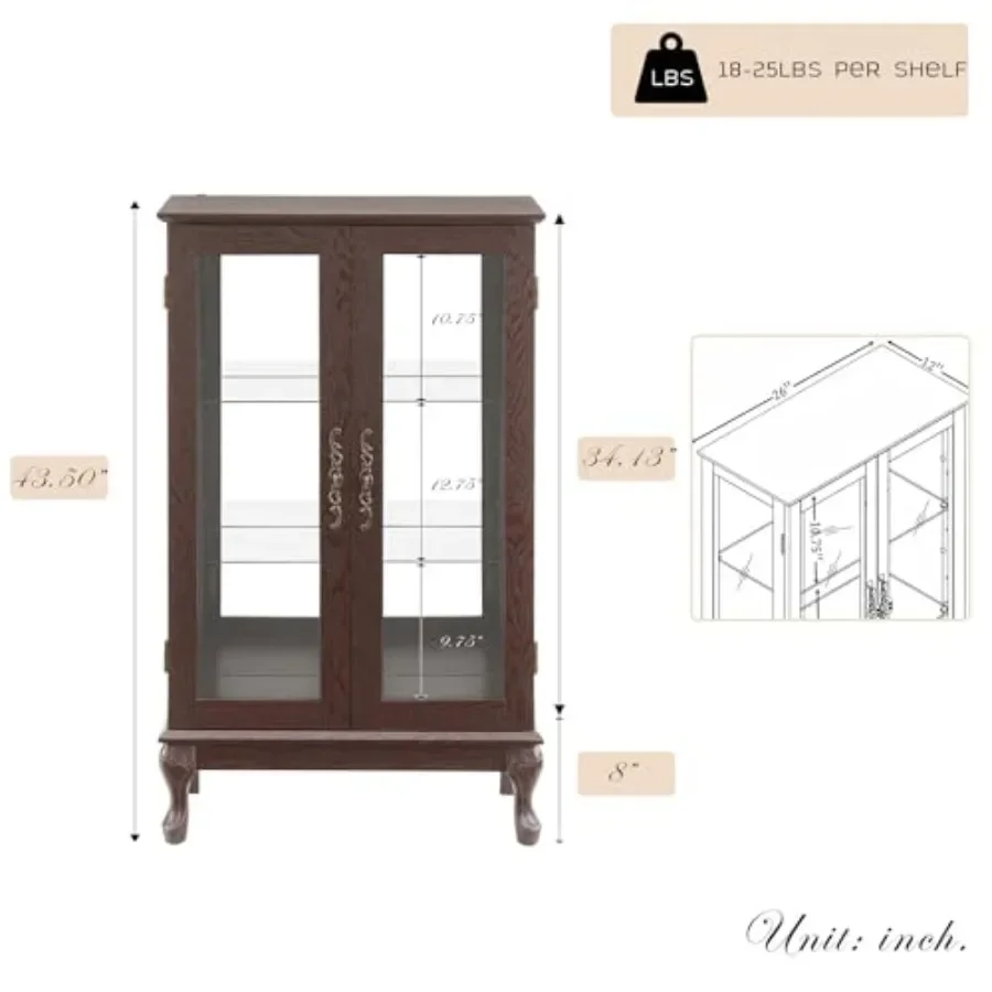 Living Room Wine Artwork Showcase: Vintage China Cage Curio Cabinet with Tempered Glass Doors, Adjustable Shelves, Acrylic Mirr