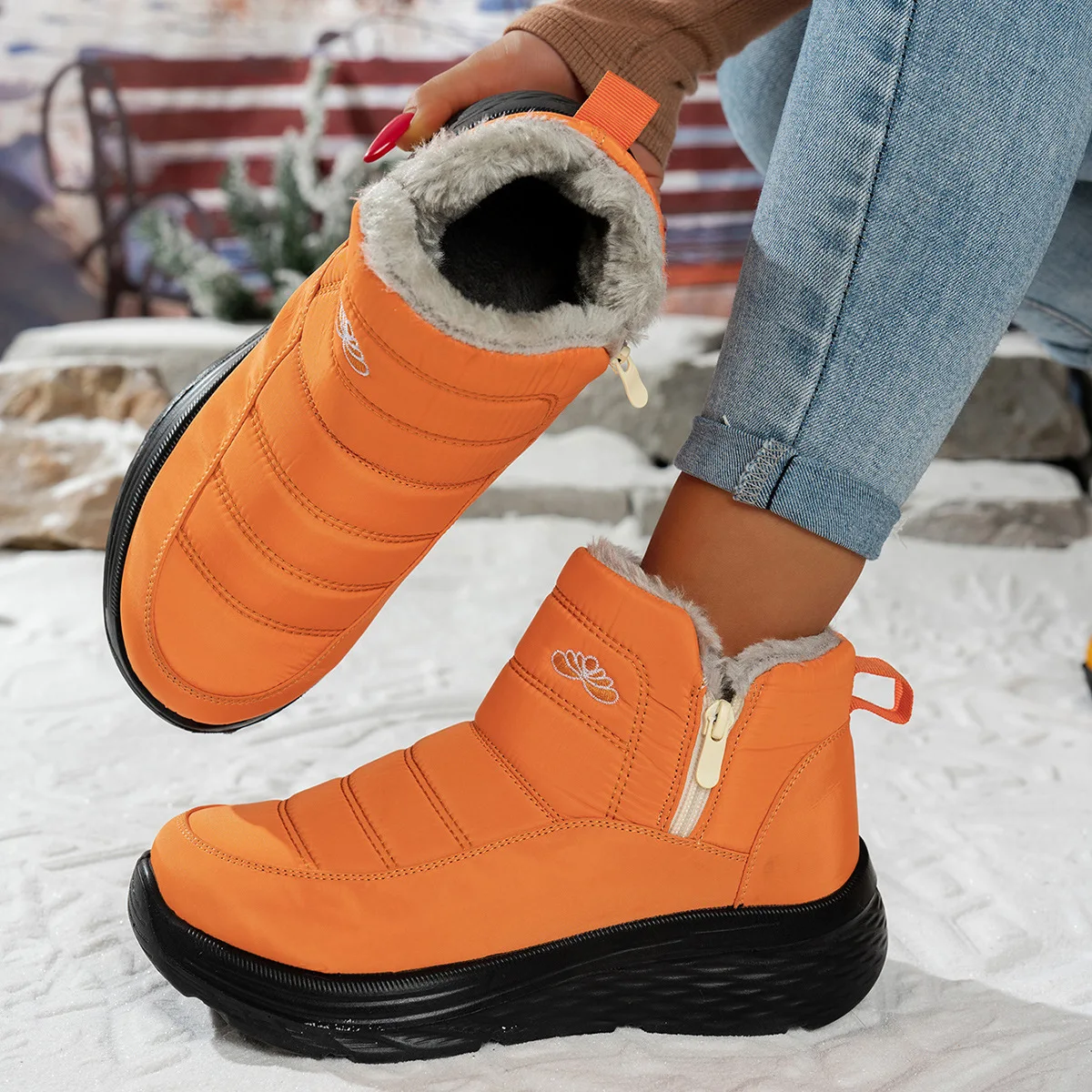 

Women's sports snow boots, winter warm cotton shoes, outdoor sports cold-proof thick-soled, fleece and thickened cotton boots