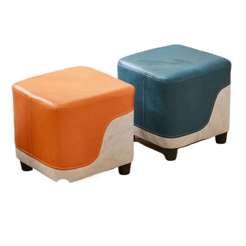 

Wholesale Trendy Patchwork Color-Block Stool for Home Living Room Sofa Footrest Soft Upholstered Shoe-Changing Bench for