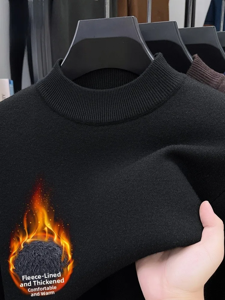 

Lormen Men's Fce Lined Thiened f High Collar Sweater Bla Warm Base irt Faionable Urban Sle Winter Knitwear