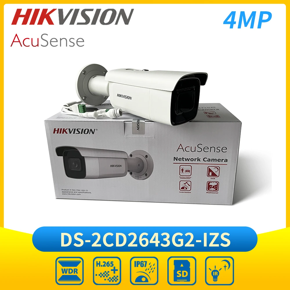 Cámara de red tipo bala varifocal motorizada Hikvision DS-2CD2643G2-IZS 4MP AcuSense