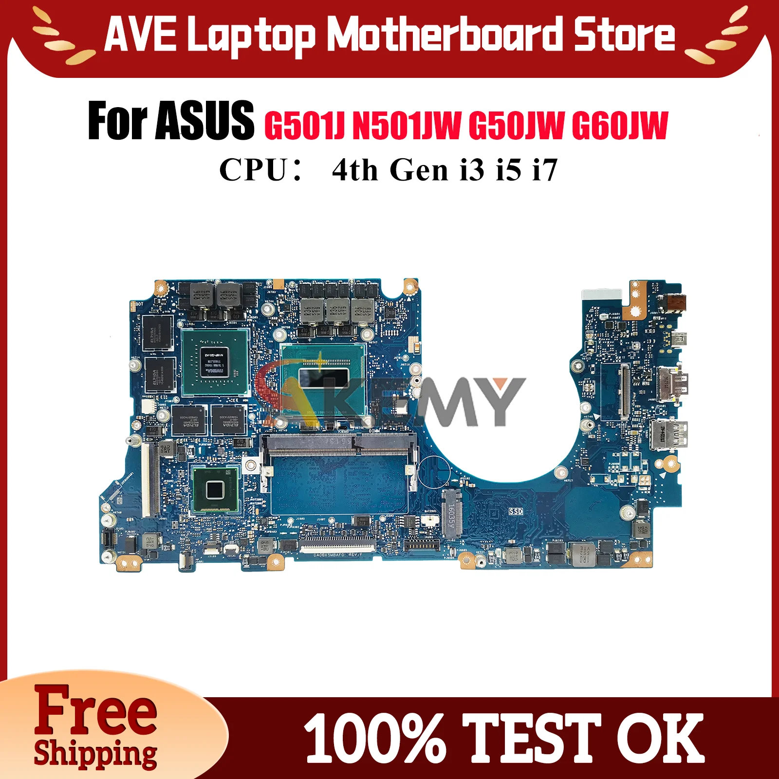 

N501JW Материнская плата для ноутбука ASUS ROG N501J G501J N501JW Материнская плата для ноутбука с процессором i3 i5 i7 100% тестирование ОК быстрая доставка stk