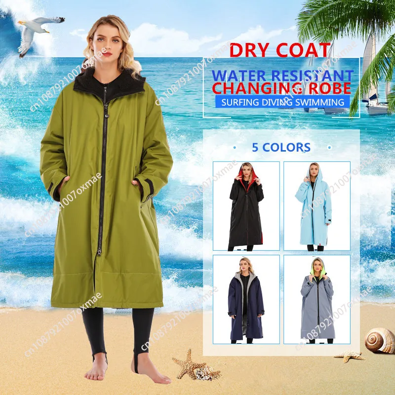 Surf Changing Robe Unisex Adults Hooded Outdoor Sports Swimming Coat Windbreaker Jacket Weatherproof Swim Parka with Pocket