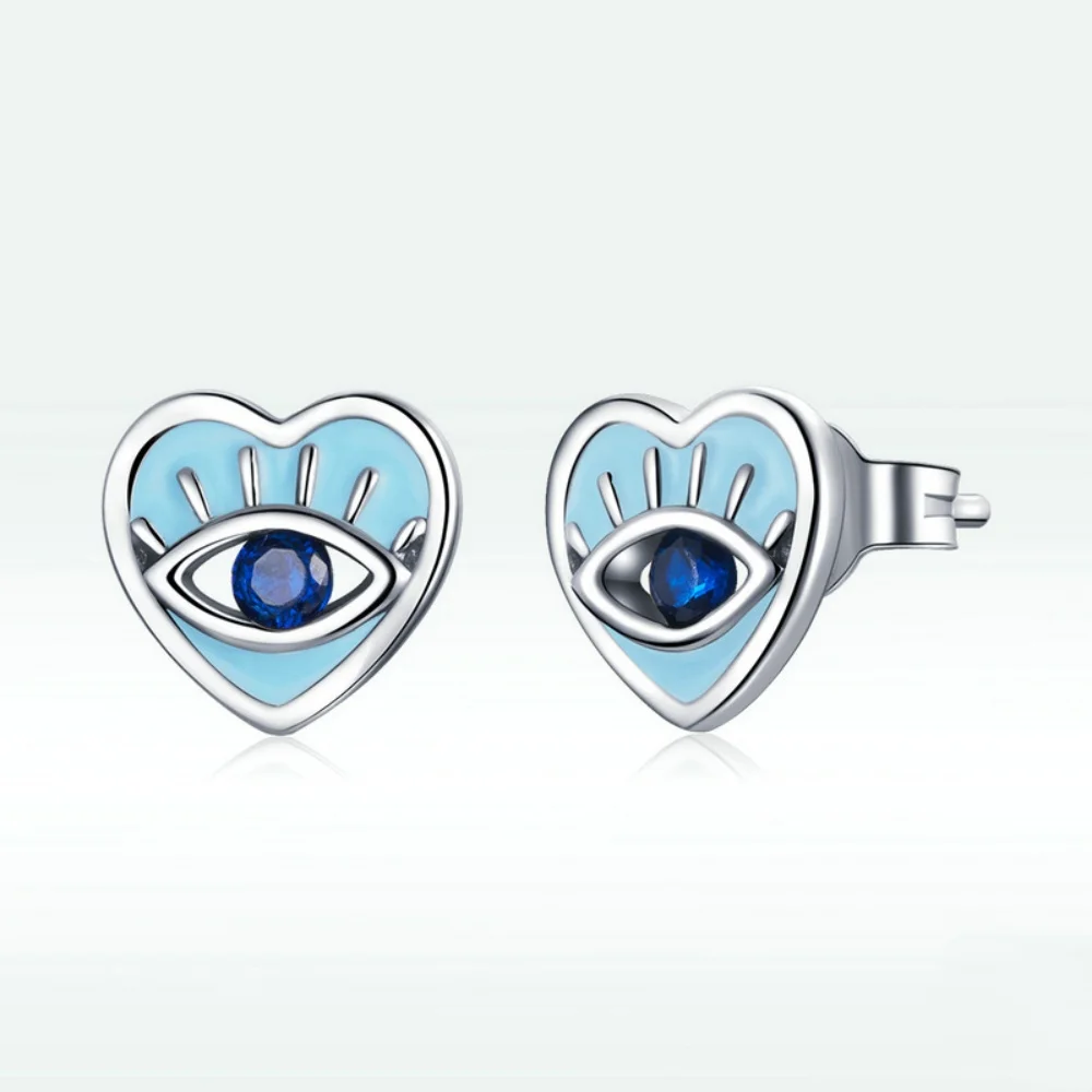 

Blue Heart Eyes S925 Silver Stud Earring Mysterious Vintage Demon Eyes Heart Earrings