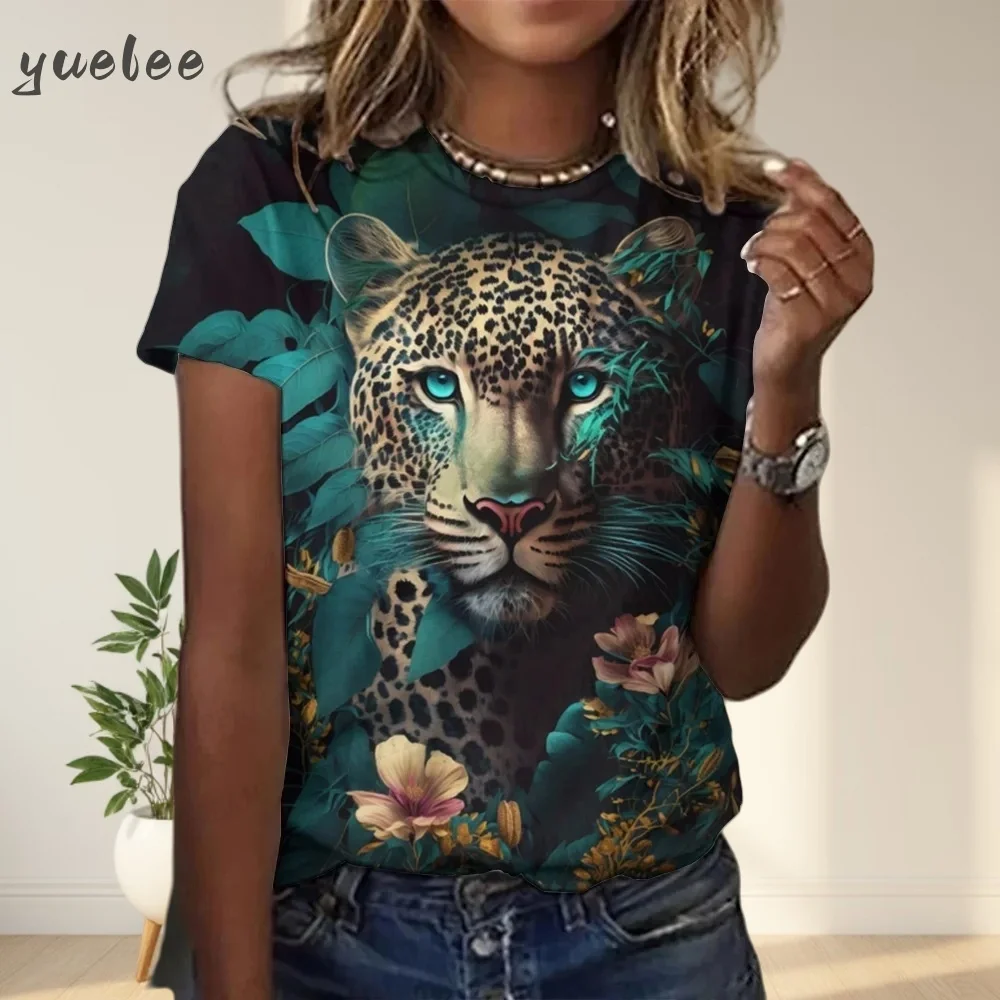 Women's T-Shirt Summer Animal Leopard 3D Print T-Shirt Women Street Casual Fashion Short Sleeve T-Shirt O-Neck Clothes for Woman