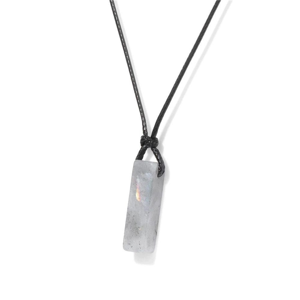 Rechteckige Halsketten aus Naturstein für Damen, Dalmatiner-Obsidian-Anhänger-Halsketten, schwarze Lederkette, modischer Schmuck für Herren, Geschenk. – Detail 10