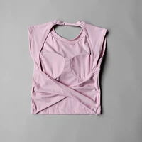 Yoga à manches courtes femmes coussin de poitrine fixe course Gym Sexy dos nu court entraînement sport T-shirt taille minceur Fitness gilet 3