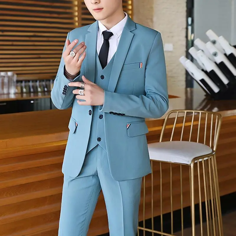 

XW442Men's suits wedding dress Korean style casual suits full set of three-piece suits 2023 new men's clothing slim