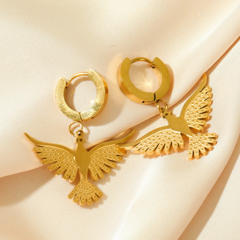 GANEMLY 316L Stainless Steel Phoenix Bird Dangle Earrings For Women Fashion 18K Gold Plated Waterproof Ear Jewelry Gift Bijoux