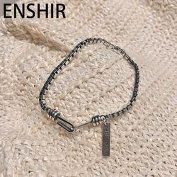 ENSHIR Silver Color Letter Thick Bracelet For Women Men Fashion Punk Vintage Jewelry Daily